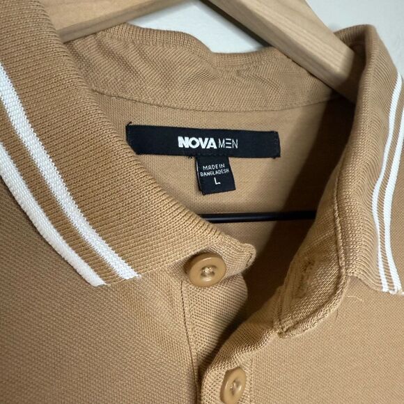 Fashion Nova Short Sleeve Polo in Tan with White Stripe - Size L - Picture 6 of 7